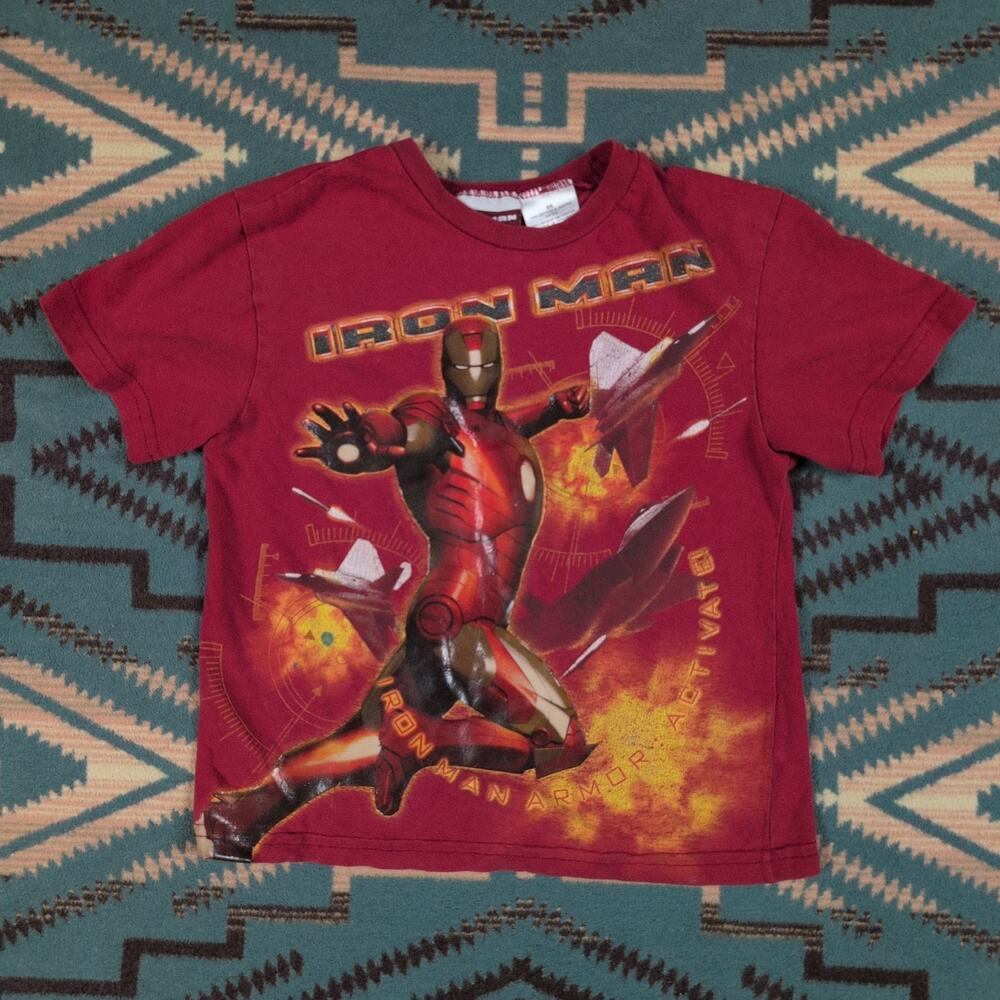 Iron Man 2008 Movie Promo Big Print Shiny T-shirt youth 5/6 Marvel Graphic